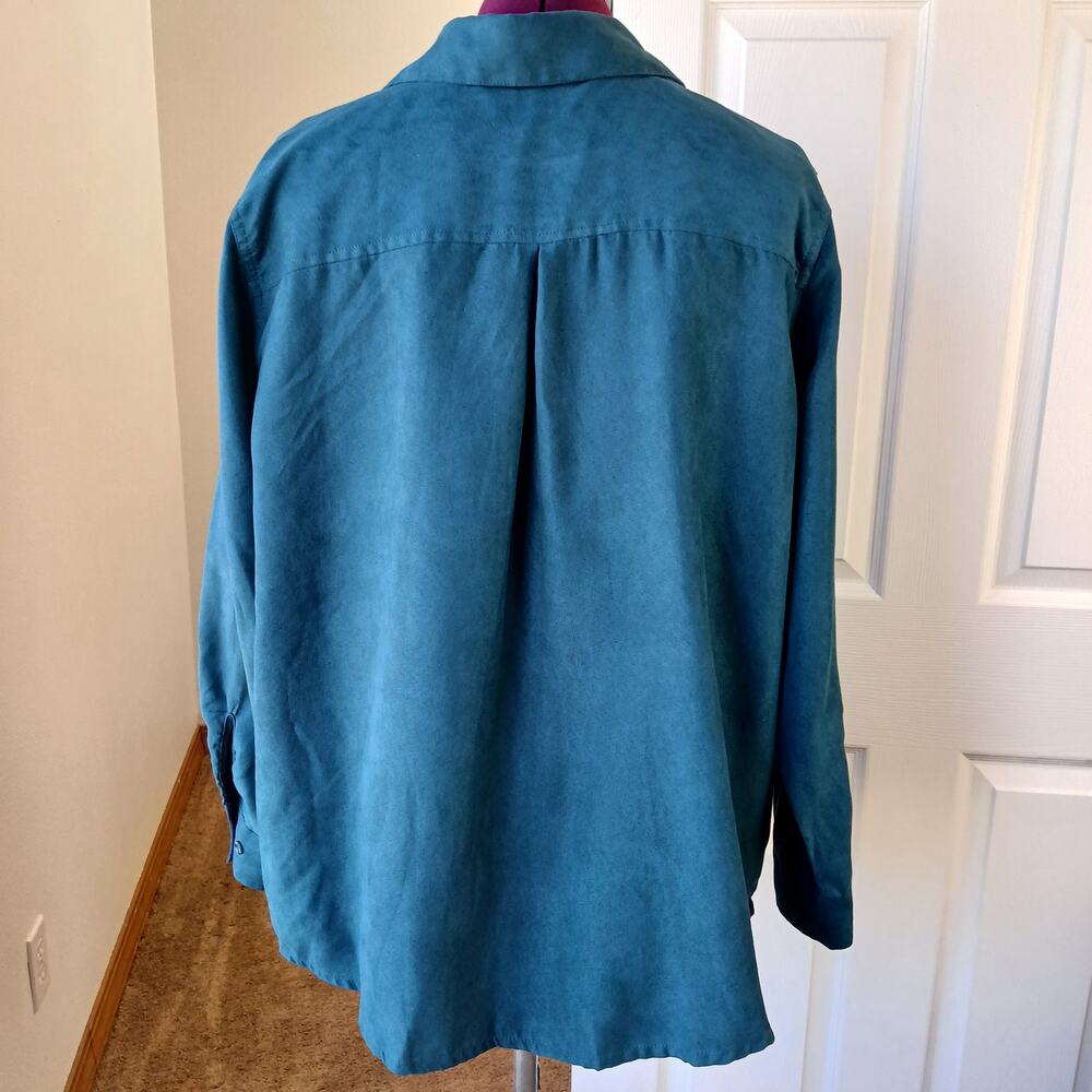 Roaman's Faux Suede Button Front Shirt 20W midnight teal overshirt top shacket - Picture 4 of 13
